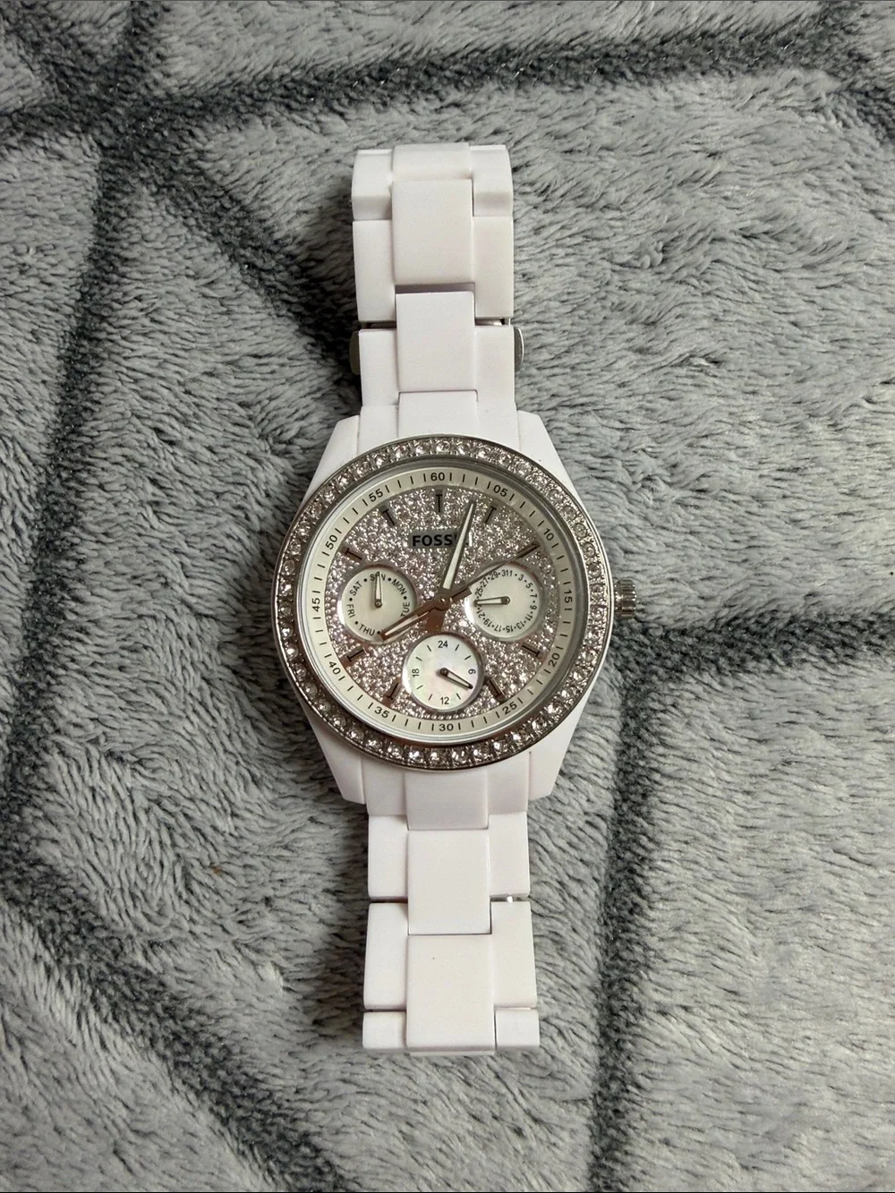 Fossil White Ceramic Crystal Dial Women’s Watch